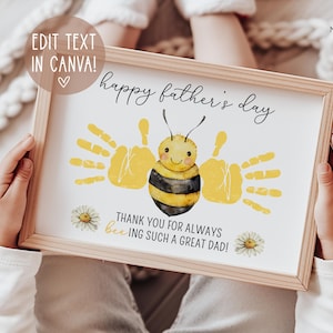 Impression artistique fête des pères, cadeau fête des pères, impression fête des pères, empreinte de main d'abeille, cadeau pour papa d'un enfant, téléchargement numérique, modifiable imprimable
