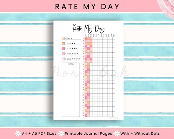 Rate My Day Printable, Rate My Day Tracker, Journal Printables, Year In Pixels, Mood Tracker, Daily Tracker, Daily Rating, Monthly Tracker