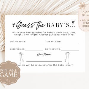 Baby Guess Game, Guess Baby Stats, Baby Predictions Card, Baby Shower Game Printable, Guess Baby Date, Gender Neutral, Instant Download, V1