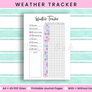 Weather Tracker, Journal Printable, Weather Tracker, Yearly Tracker, Weather Journal, Weather Log, Bujo Journal Page, Instant Download PDF
