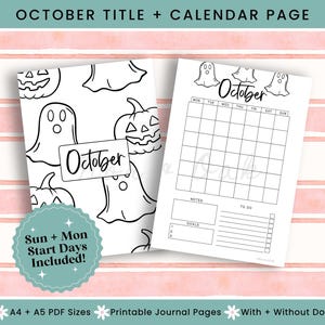 Printable Calendar Page October, Journal Printable, October Title Page, October Calendar, Monthly Title Page, Printable Title Page, Bujo