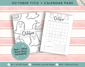 Printable Calendar Page October, Journal Printable, October Title Page, October Calendar, Monthly Title Page, Printable Title Page, Bujo