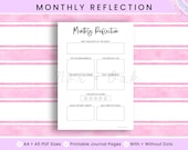 Monthly Reflection, Journal Printable Page, Goal Printable, Self Care, Month Review, Reflection Journal PDF, Month in Review, Journal Insert
