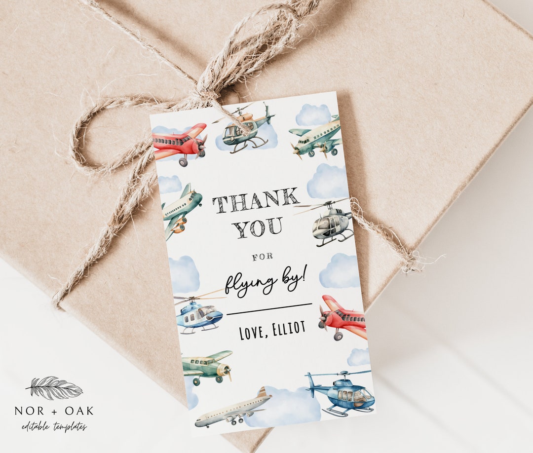 Flying Tag Text Editable Airplane Favor Tag, Instant Download, Thanks for Flying by Tag ...