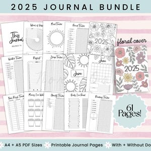2025 Printable Journal Bundle, Journal Printable, Journal Pages, Digital Journal, Bullet Journal Trackers, A4 & A5 Size, Dotted and No Dots