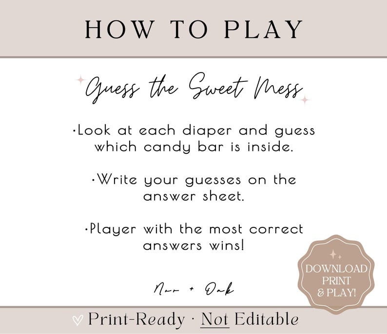 Guess the Sweet Mess Game Printable, Baby Shower Game, Baby Diaper Game, Baby Shower Printable, Baby Shower Activity, Instant Download, V1 image 3