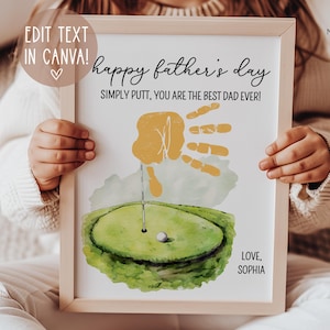 Artisanat d'empreintes de main pour la fête des pères, cadeau de fête des pères pour papa, golf Simply Putt, téléchargement numérique, de son fils, fille, modifiable imprimable, des enfants