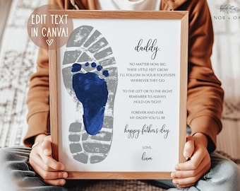 Manualidad de huellas para el Día del Padre, regalo para el Día del Padre, poema para el Día del Padre, pisadas, regalo para papá de un niño, editable, descarga digital, imprimible.