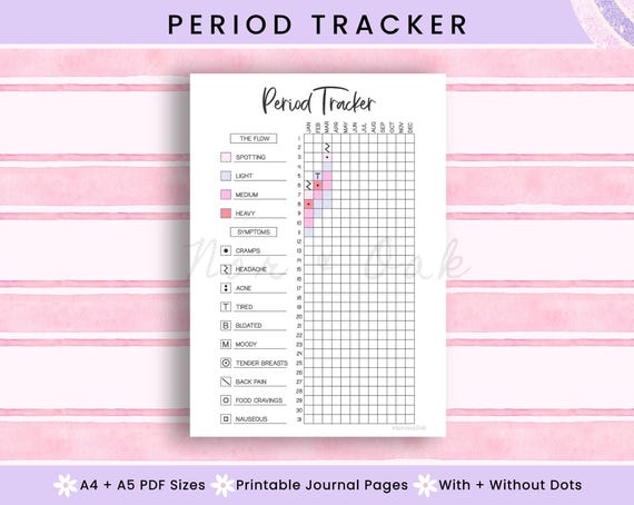 Period Tracker Printable, Journal Printable, Period Tracking, Period Journal, Period Tracker PDF, Yearly Tracker, Daily Tracker, Bujo Pages