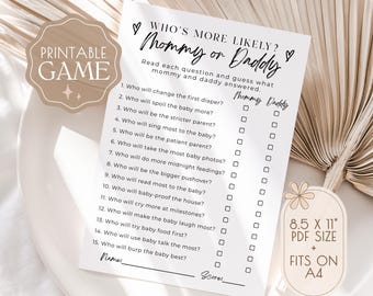 Mommy or Daddy Baby Shower Game, Who Said It, Baby Shower Printable, Baby Shower Activity, Gender Neutral Baby Shower, Instant Download, V1