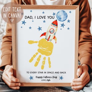 Vaderdag handafdruk ambacht, vaderdagcadeau, cadeau voor vader van kind, bewerkbare sjabloon, kaart voor vader, ruimteschip digitale download, afdrukbaar