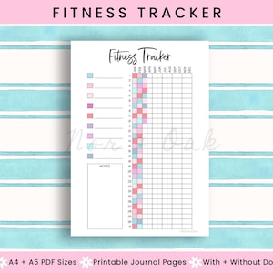 Fitness Tracker Printable, Journal Printable Page, Yearly Tracker, Habit Tracking, Health Tracker, Exercise Tracker, Workout Tracker, Bujo