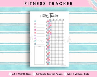 Fitness Tracker Printable, Journal Printable Page, Yearly Tracker, Habit Tracking, Health Tracker, Exercise Tracker, Workout Tracker, Bujo