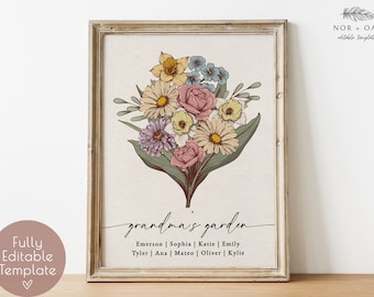 Custom Grandma&#39;s Garden, Grandma&#39;s Garden Birth Flower, Mother&#39;s Day Gift for Grandma, Personalized Gift for Grandma, Mom&#39;s Garden, Download