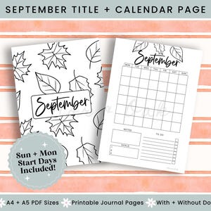 Printable Calendar Page September, Journal Printable, September Title Page, September Calendar, Monthly Title Page, Printable Title Page