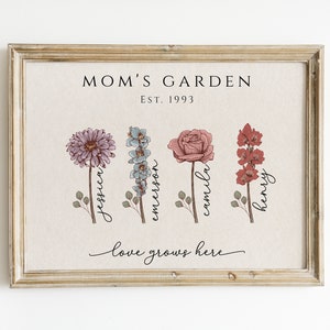 Regalo personalizado para el Día de la Madre, Jardín de Mamá, Ramo de Flores de Nacimiento Personalizado, Regalo Personalizado para Mamá, Regalo para la Abuela, Nombres de los Nietos, Imprimible