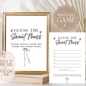 Gra „Zgadnij słodki bałagan” do druku, gra na baby shower, gra w pieluchy dla niemowląt, gra na baby shower do druku, aktywność na baby shower, natychmiastowe pobranie, wersja 1