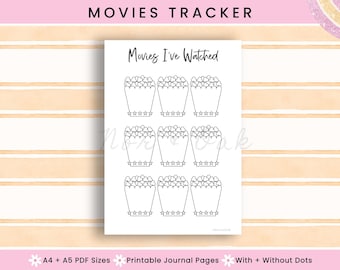 Tracker di film stampabile, pagina di diario stampabile, lista di film da guardare, recensione di film, diario di film, traccia dei film guardati, tracker di film, registro di film