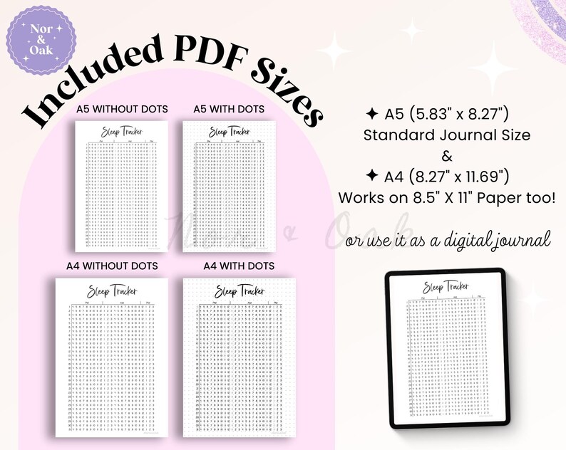 Rastreador de sueño imprimible, Página de diario de sueño, Página de diario imprimible, Registro de sueño, Rastreador de bullet journal, Diario de sueño, Diario digital, Bujo imagen 3