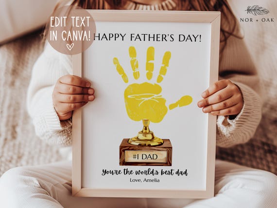 Fathers Day Handprint Art, Fathers Day Gift, Fathers Day Print, Worlds Best Dad, Gift for Dad from Kid, Digital Download, Editable Printable