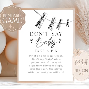 No digas bebé, juego imprimible para baby shower, baby shower neutro, actividad para baby shower, descarga instantánea, juego para imprimir y jugar, versión 1 en PDF