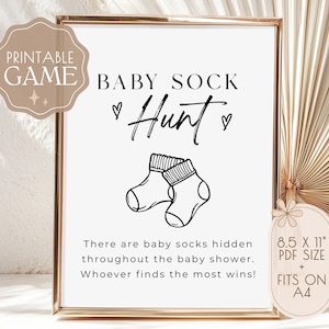 Baby Sock Hunt, Baby Shower Game Printable, Gender Neutral Baby Shower, Baby Shower Activity, Baby Sock Hunt Sign, Instant Download, V1