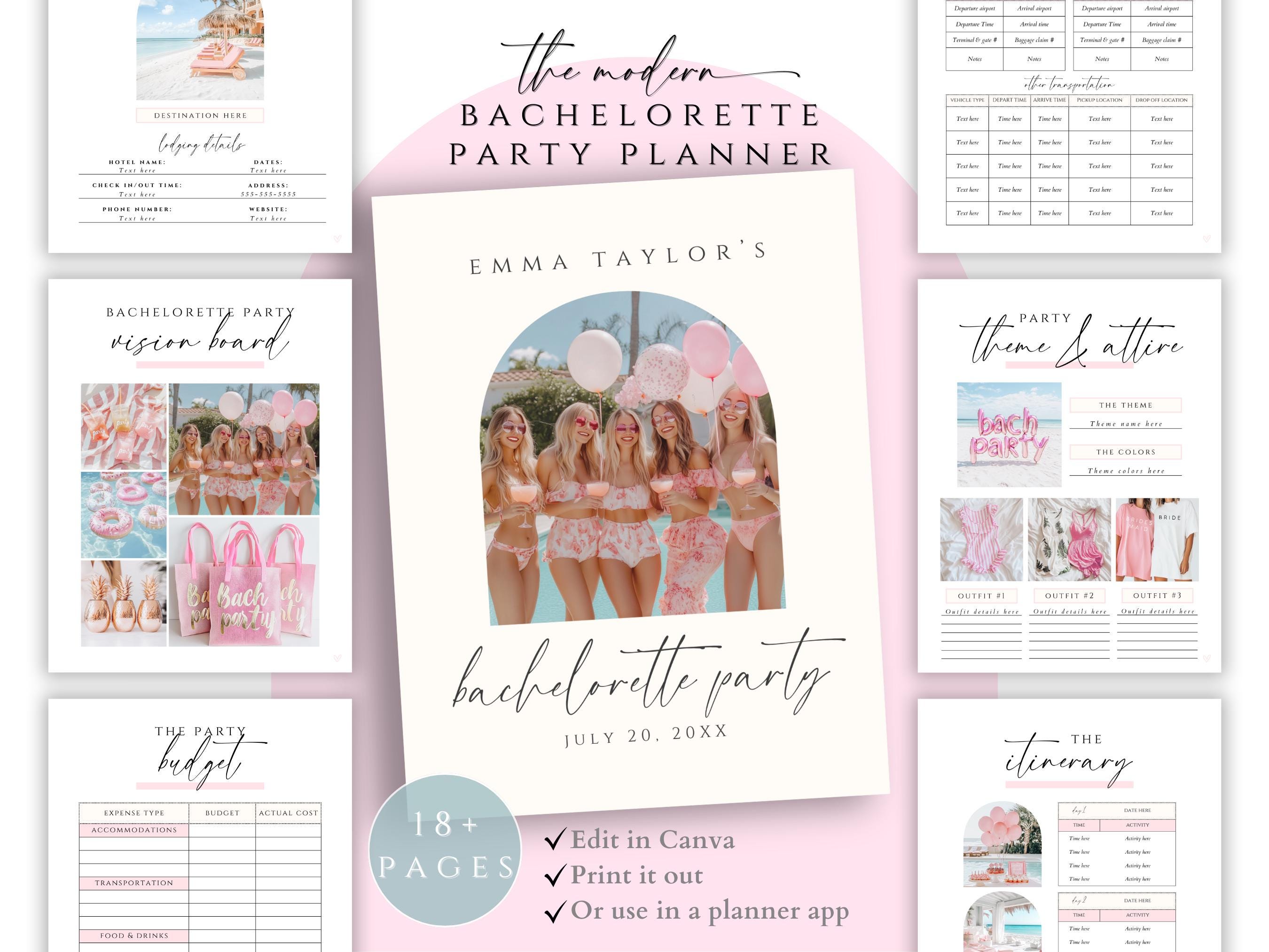 Bachelorette Party Planner Canva, Bachelorette Party Itinerary, Bachelorette Itinerary Template, Bachelorette Weekend, Digital Planner