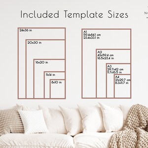Template sizes include 24 by 36 in, 20 by 30 in, 16 by 20 in, 11 by 14 in, 8 by 10 in, A1, A2, A3 and A4.