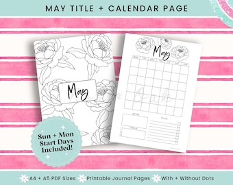 Printable Calendar Page May, Journal Printable, May Title Page, May Calendar, Monthly Title Page, Printable Title Page, Bullet Journal Pages