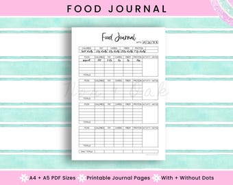 Printable Food Journal, Meal Planning, Printable Journal Page, Food Planner, Meal Tracker, Menu Planning, Diet Tracker, Food Log, Bujo Page