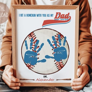 Manualidad con huella de mano para el Día del Padre, regalo para el Día del Padre, impresión para el Día del Padre, jonrón de béisbol, regalo para papá de un niño, descarga digital, bricolaje imprimible