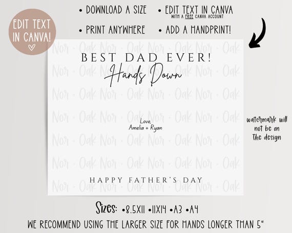 Best Dad Hands Down, Fathers Day Handprint Art, Fathers Day Gift