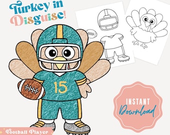 Disguise a Turkey, Turkey in Disguise Printable, Football Turkey, Hide the Turkey, Thanksgiving Craft for Kids, Classroom Activity Printable