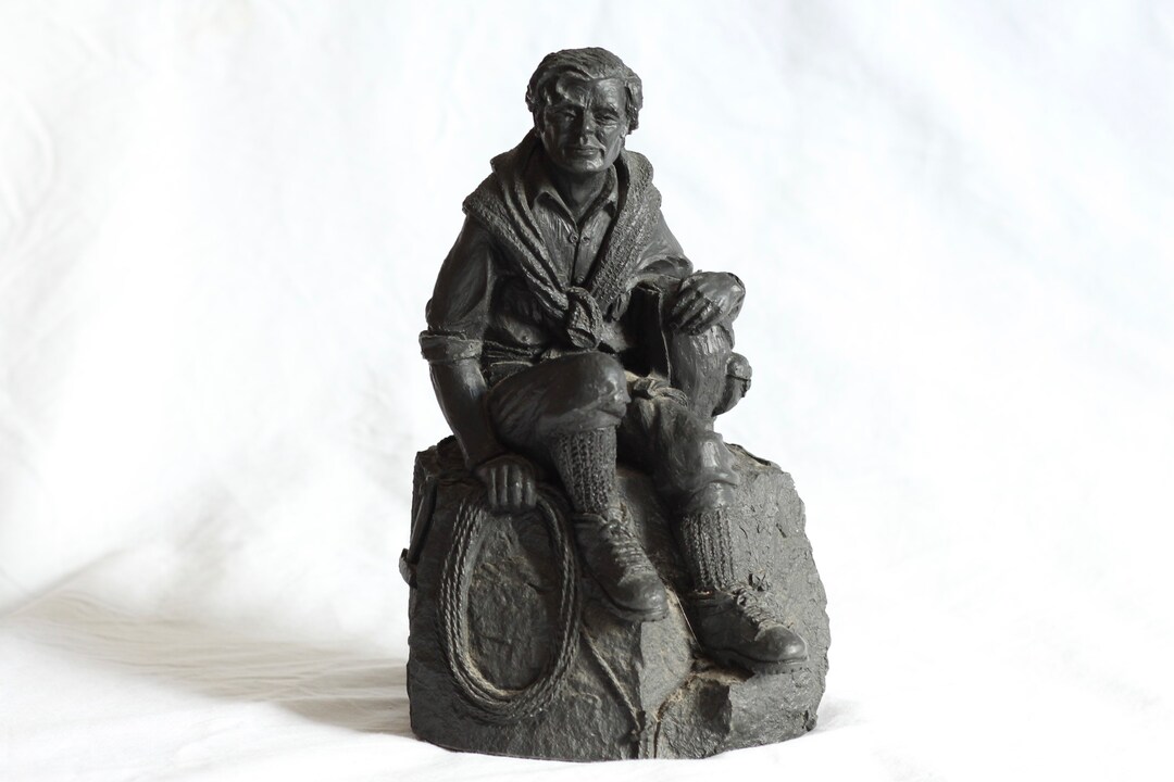 Vintage Handcarved Coal Miner Statue. Natural Coal. Black. Small Sized