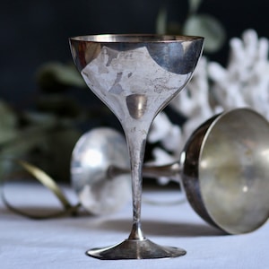 Pair of vintage silver-plated goblets. Candle holders. Wine glasses. Made in India. Pagan. Wiccan. Circa late 20th century.