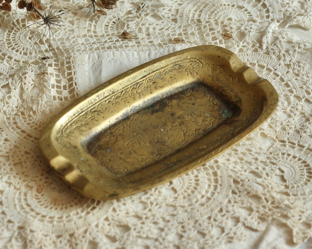 Vintage Engraved Brass Plate. Small Size. Etched Platter. Etsy