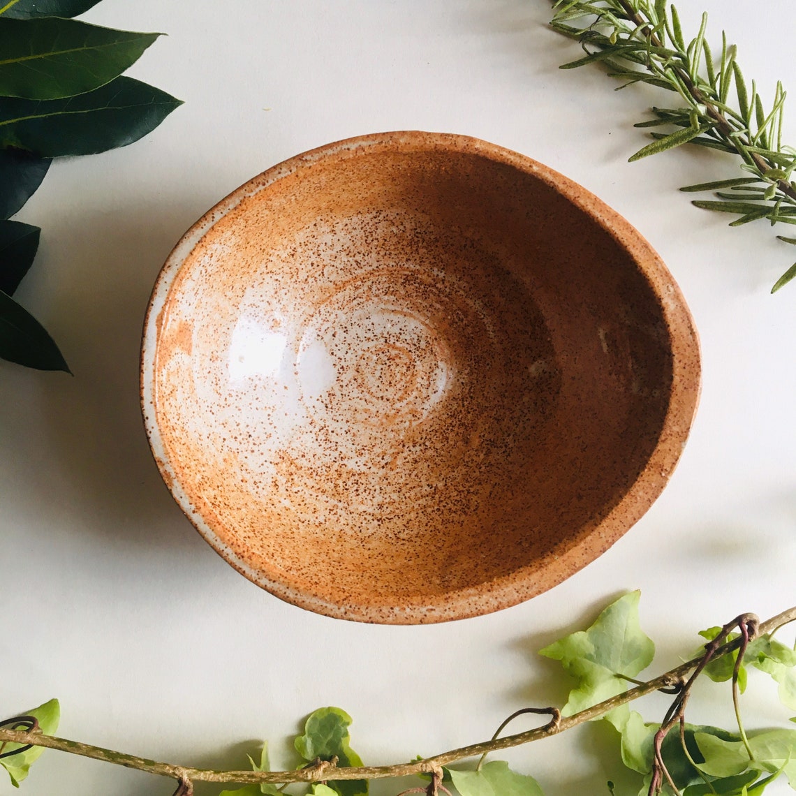 Vintage handmade avocado bowl. Studio pottery. Stoneware. Etsy