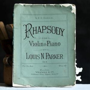 Vintage Notenblatt: ‘Rhapsody’ von Louis N Palmer. Für Violine und Klavier. Echtes Original. Beschriftung. Papierbuch. Musikalisches Geschenk. Etwa 1930er Jahre.