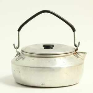 Mid-century Swedish travel teapot. Small sized. ‘Turangia’ brand. Compact kettle. Lightweight metal. Camping. Camper van. Retro. Circa 1970s