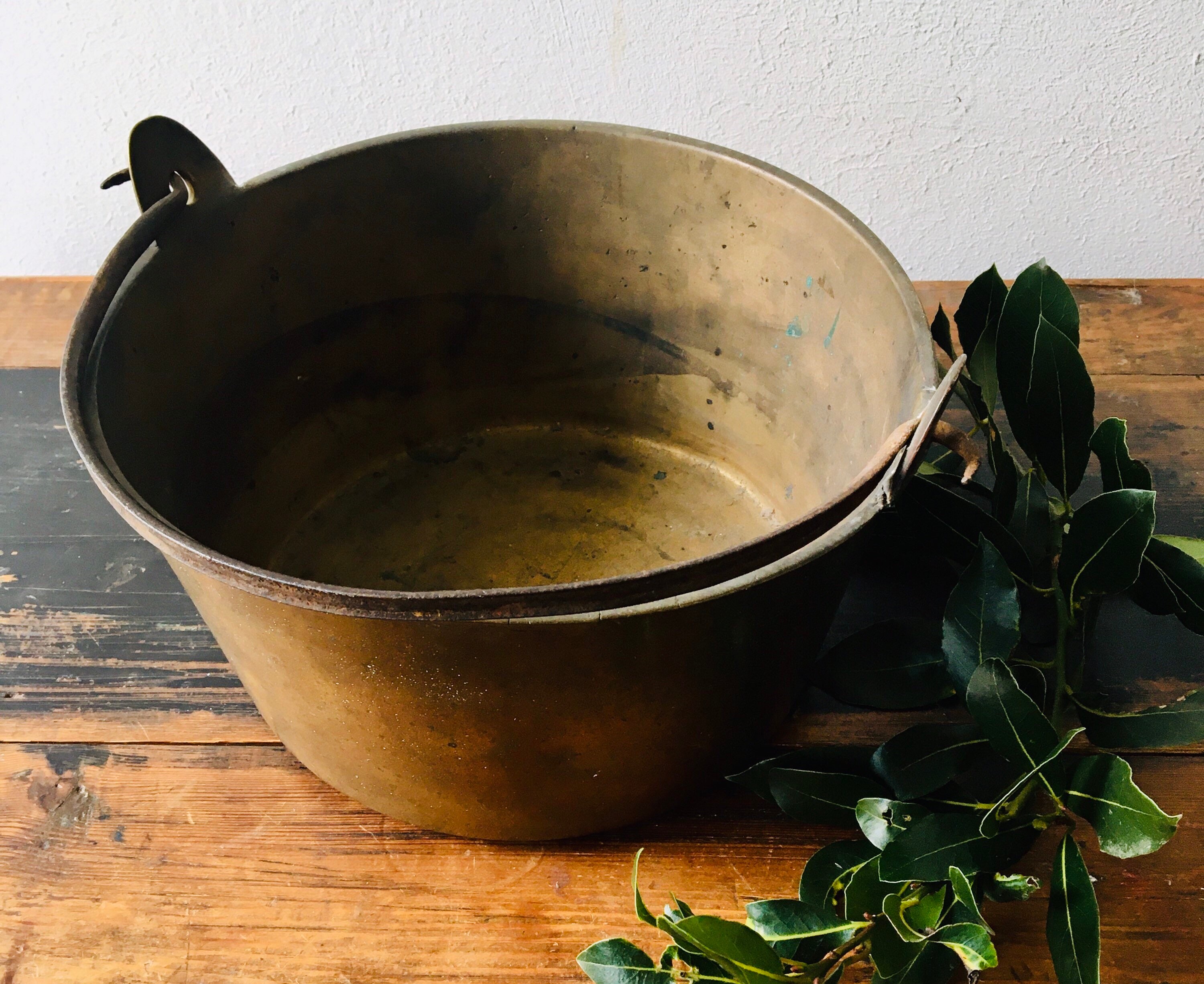 Vintage brass jam pan. Large saucepan. Pot. Metal. Gold tone. Etsy