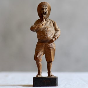 Vintage wooden hand-carved mountain ranger statue. Male figure. Medium/large size. Climber. Alpine. Rustic. Wood. Figurine. Circa 1960s.
