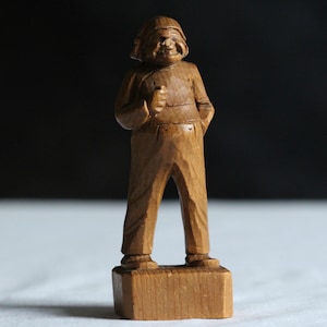 Vintage wooden hand-carved man. Male figure. Medium size. Climber. Alpine. Rustic. Wood. Figurine. Circa 1960s.