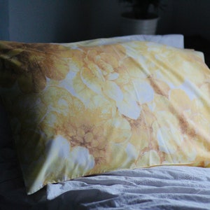 Vintage single pillowcase. St Michael. Big florals. Mustard yellow. Circa 1970s.