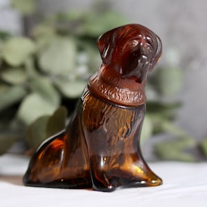 Vintage glass bottle dog. Avon. St Bernard. Brown glass. Scent bottle. Perfume. Curio. Circa 1970s.