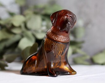 Vintage glass bottle dog. Avon. St Bernard. Brown glass. Scent bottle. Perfume. Curio. Circa 1970s.