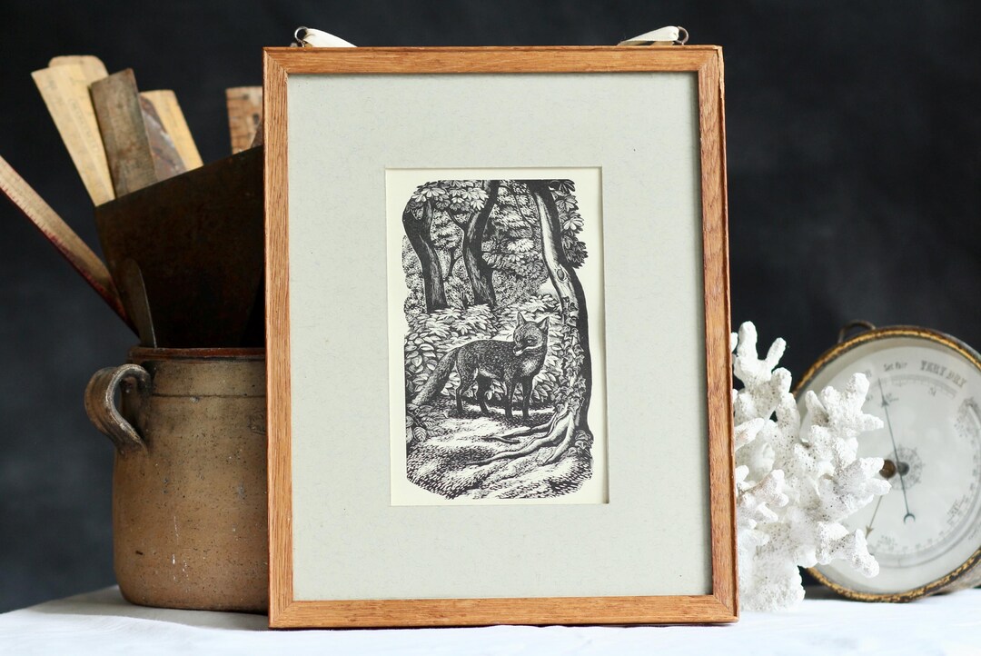 Vintage Woodcut by Artist Barbara Greg: Fox. 1937. Original Print. Part ...
