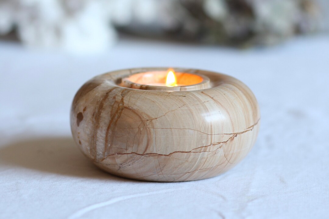 Vintage Natural Stone Candle Holder. Cream. Polished. Rounded. Etsy