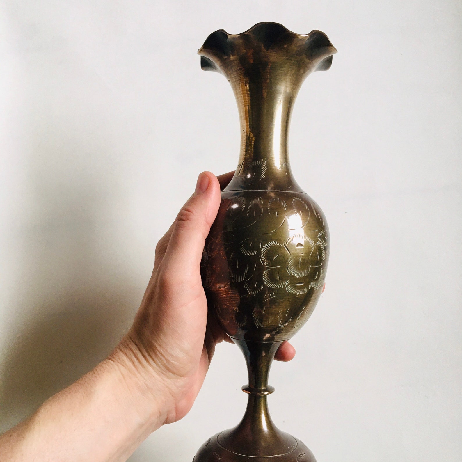 Vintage bronze vase. Cast metal. Slim. Fluted. Single stem. Etsy