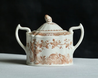 Antique Furnivals ‘Brown Quail’ sugar bowl.  Large size. Fine bone china. No. 684771. Staffordshire. Made in England. Circa 1921.