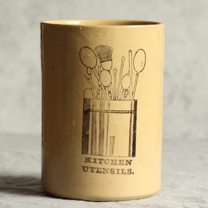 Vintage ceramic kitchen utensils pot. Stoneware. Functional storage. Kitchen organisation. Pottery. Circa 1970s.